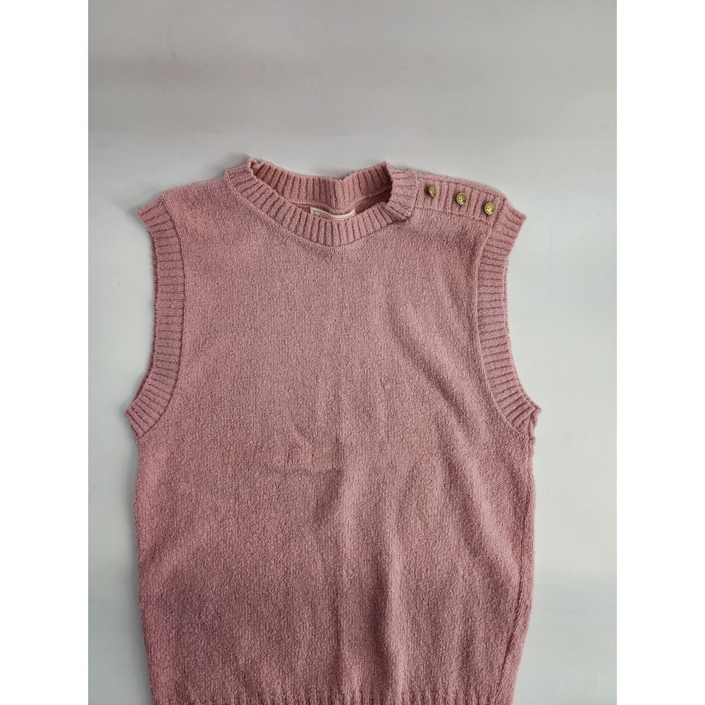 Pendleton‎ Pink Virgin Wool Knit Sweater Vest Gold Button Shoulder Medium - Picture 7 of 9